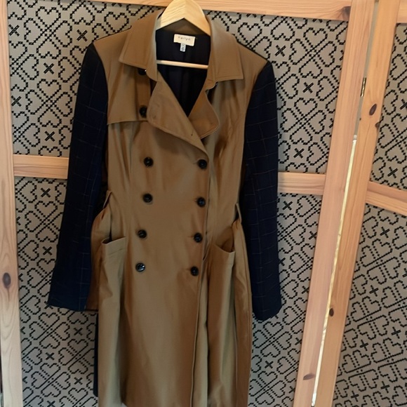 Anthropologie Harlyn Color-blocked Plaid Tan and Blue Trench Coat M - Picture 14 of 16